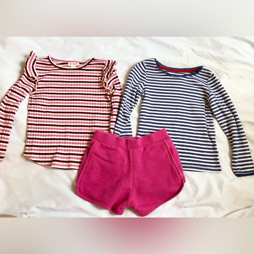 Boden, Cat & Jack, and Lands End Girls 4 and 4/5  Striped Tops & Pink Shorts